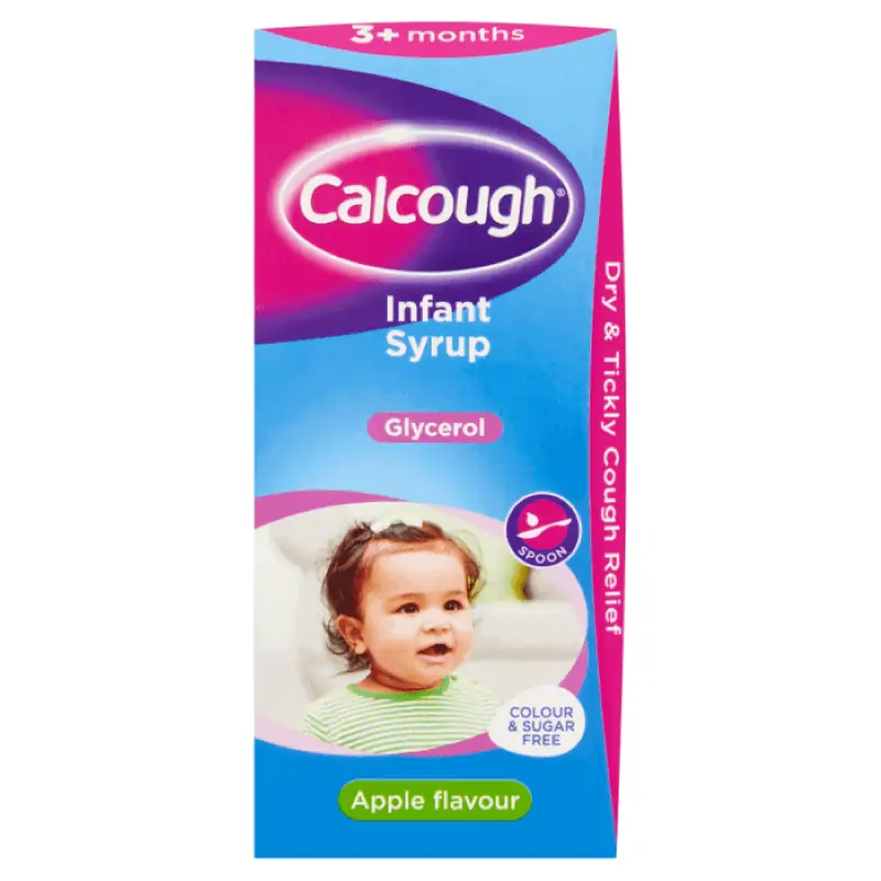 Calcough Infant Syrup Glycerol Dry And Tickly Cough Relief Colour&Sugar Free Apple Flav 3Months+