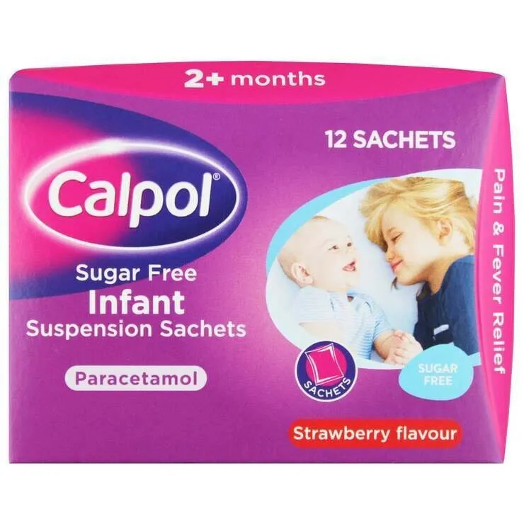 Calpol Sugar Free Infant Suspension Sachets Paracetamol Sugar Free 12 Sachets Strawberry Flav